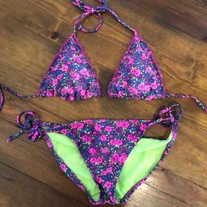 Xhilaration Pink and Green Floral Bikini Y2K Vintage